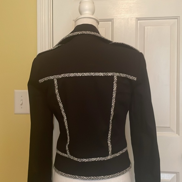 Caché Vintage Black Asymmetrical Double Breasted Short Jacket w/ Unique Trim - Picture 6 of 9
